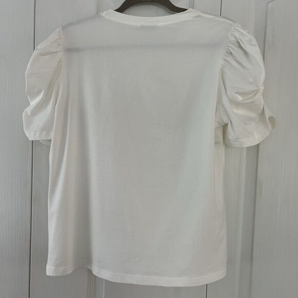 Everlynn Apparel  Puffed Sleeve  Size Large NWT Off White Embellished Round Neck - Picture 2 of 7